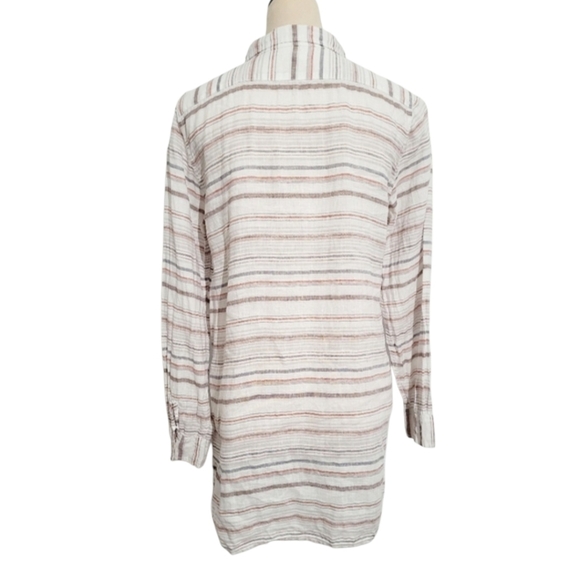 Garnet Hill Easy care 100% Linen Tunic Stripped Buttonup Blouse Oversized Size S - Picture 3 of 11